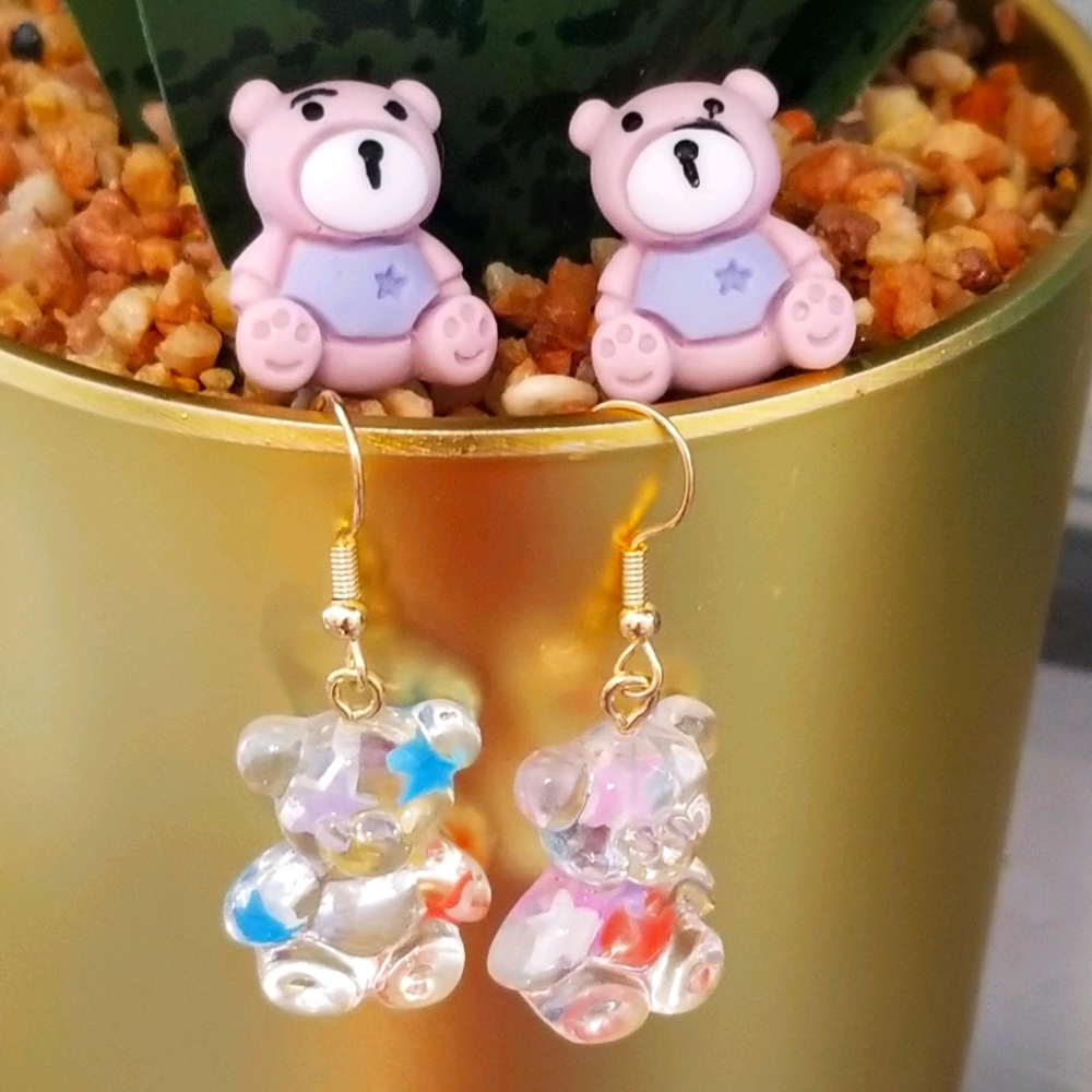 3/$30💜 Kawaii Acrylic Bear Earrings  🎉Host Pick